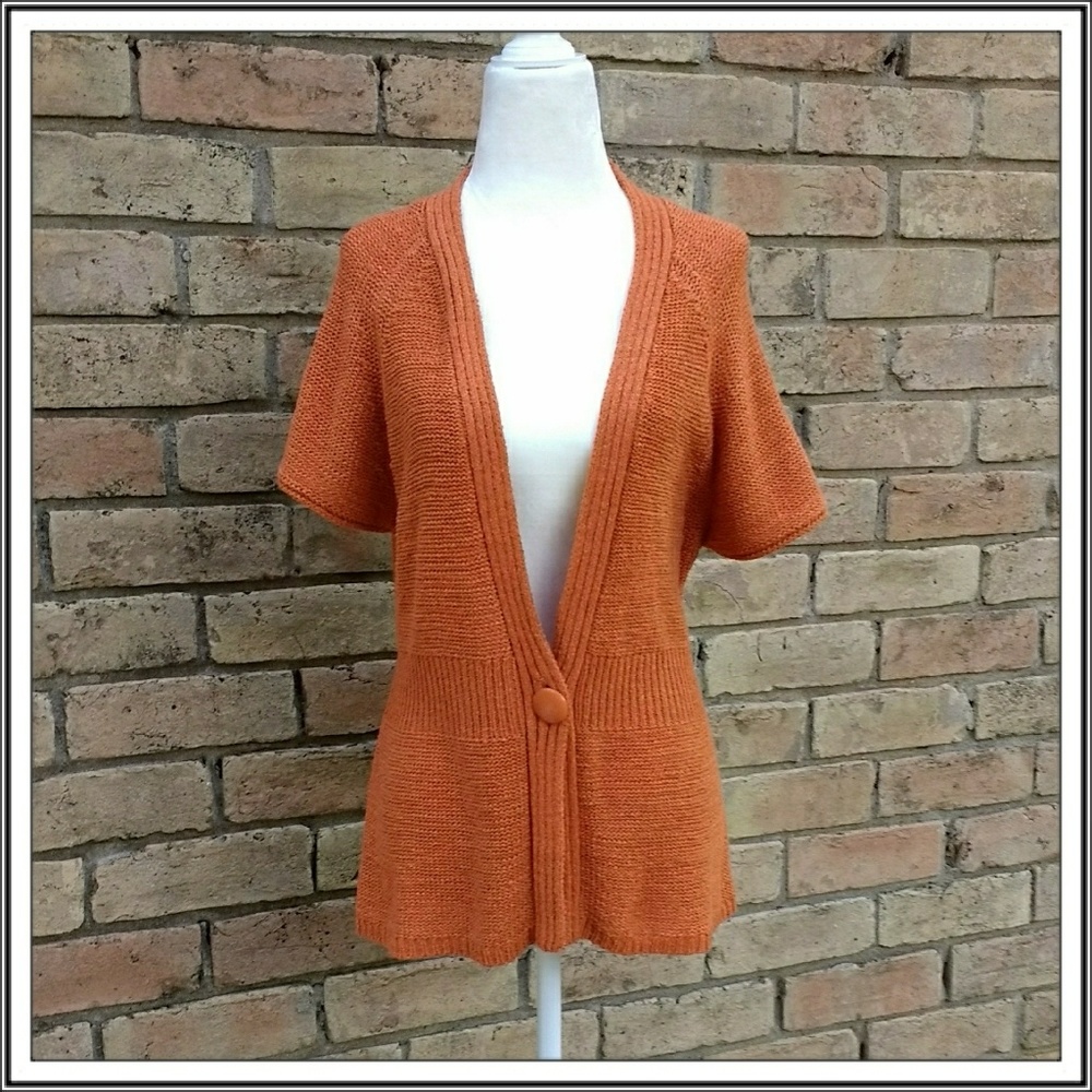 August Silk Knitted Orange Short Sleeved Cardigan